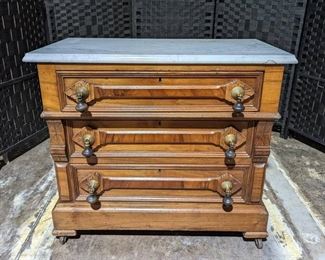 Rare Antique Carved 3 Drawer Chest with Marble Top