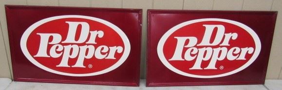 2 - NOS Metal Dr Pepper Signs - 21" x 35" - 1960's - 1970's Embossed  
