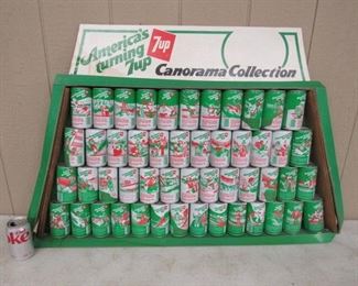 1960's 7up Canorama Country Store Tin Can Cardboard Display w/All 50 States Tin Cans