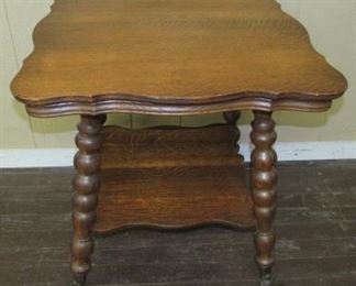 Large Oak Parlor Table w/Large Glass Ball Feet & Faces