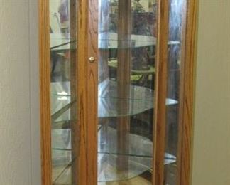 Oak Lighted Corner Cabinet