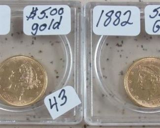 1881 & 1882 Gold $5.00 Coins