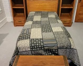 Bedroom Set Oak, Headboard 53H X 45W x 13D, 2 Side units 53H X 20W X 18D, Footlocker 16H X 32W x 18D