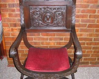 Bishops Chair  heavy walnut, carved Euopien circa. 1890 46H X 26W X 24D