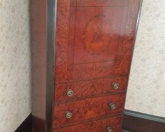 Cabinet French burl mahogany 2 Drawers 56H X 23W X 17D