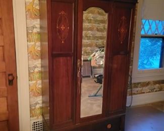 Dressing Cabinet Mahogany with inlay and mirror, cedar interior 76H X 43W X 18D