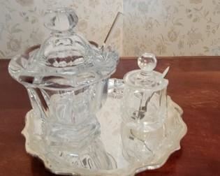 Jars Baccarat Crystal Jam Jar with Spoon 4.25H, Irish Crystal Salt Jar with Spoon 2,25H