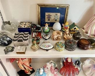 Limoges boxes and other miniature trinket boxes.