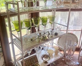 Green & clear stem wine glasses.