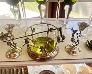 Victorian sterling cherub candle set.