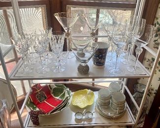 Martini glasses, wine glasses & serving pieces.