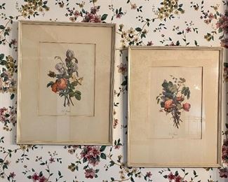 Pair Jean Louis Prevost floral prints.