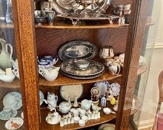 China serving pieces & silver plate items.