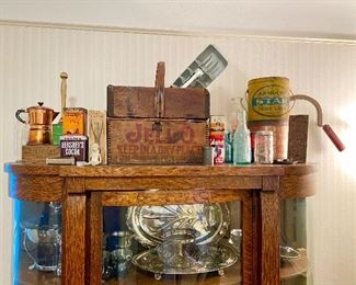 Rare antique wood Jello box with lid and metal lock.