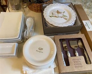 Cheese plates & knives, Asian style serving dishes.