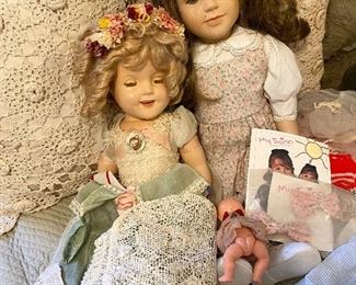 Vintage 1930's 21" Shirley Temple doll and 1990's My Twin doll.