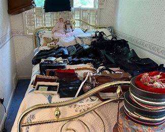 Brass Queen bed frame and mattress set.