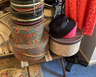Vintage hat boxes and hats.