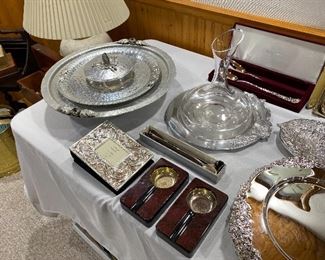 Cigar ashtrays, crystal decanter.