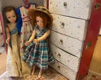 Madame Alexander 21" Cissy dolls (one brunette, one redhead) plus outfits, accessories & trunk.