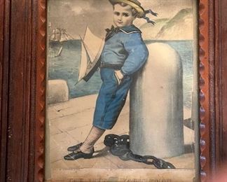 Currier & Ives Hand Colored Print—The Little Yachtsman