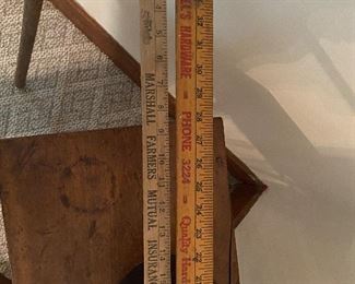Vintage Plymouth yardsticks, Powell's Hardware (qty 2) and Marshall Farmers Mutual Insurance