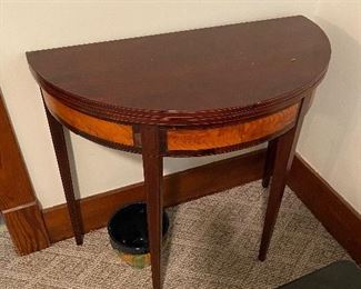 Gorgeous Hepplewhite mahogany card/ game table —folds to half table—with inlaid wood on the sides. Provenance—owner states it was from the Studebaker mansion in South Bend.