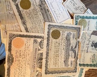 Assorted antique stock certificates