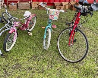 kids and adult bicycles