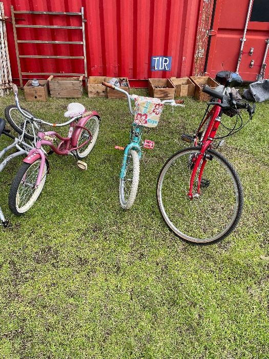 kids and adult bicycles