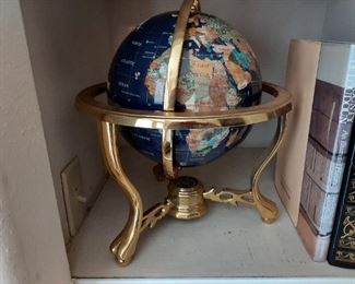 14" tall gemstone globe, handcrafted.