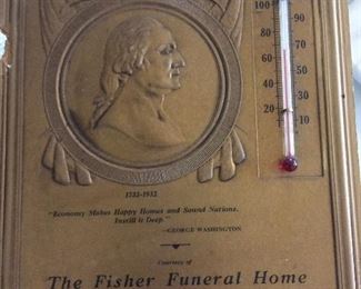 A closer look at the Fisher Funeral Home piece, about 6-by-8 inches. Notice the raised George Washington silhouette and edges. 