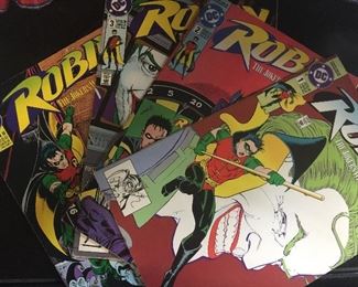 A cool collection of comic books is available. Shown is a complete four-part series starring Robin. 