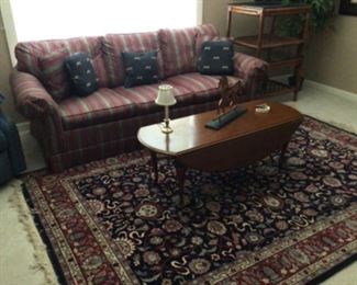 Knob Creek Sleeper Sofa in Excellent Condition, Ethan Allen Drop Leaf Coffee Table, & Very Nice Area Rug