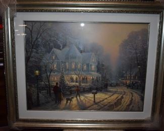 Holiday Gathering (large) by Artist Thomas Kincade 1998 Canvas 25 1/2" x 34" Offset Lithograph in color on premium paper with the artist's DNA matrix signature by authentication number and numbered