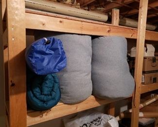 Camping equipment, including sleeping bags and tent