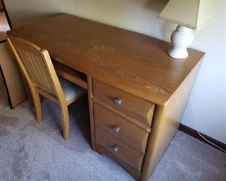 Oak wooden desk with 3 drawers, computer shelf $75