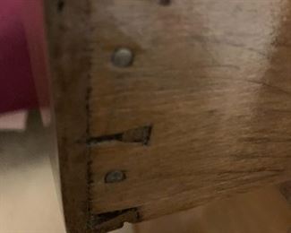 (6) $75 - Antique Spool Leg Table with one drawer and handcut dovetails / nail construction.  20w 16d 28.5h