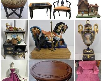Library Card Catalog Cabinet, Box of Costume Jewelry, Wedgwood Royal Crystal Wine Glasses, Waterford Crystal, Vintage French Cane Bar Stools, Vintage Hazelle Marionette Doll, Alabster Egyptian Dog Bookends, Vintage Bubble Gum Machine & More!