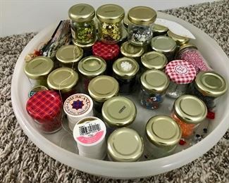 Small Jars filled with Craft Supplies