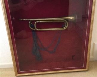 Brass Field Trumpet Bugle, With Mouthpiece In Custom Wall Display