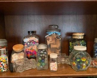 Jars Of Marbles, Buttons, Spools