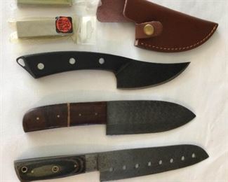 Knife Collection 4 Damascus Steel Blade Chef Knives  2 Sharpening Stones