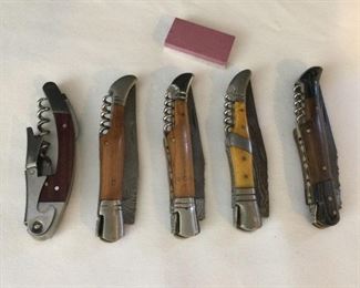 Knife Collection 4 Vintage Laguiole Connoisseur Pocket Knives With Corkscrew  1 Vintage Corkscrew