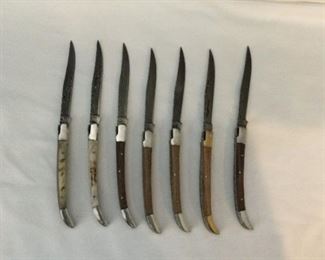 Knife Collection 7 Long Blade Lagouile Folding Pocket Knives w Damascus Blades  Unique Handles