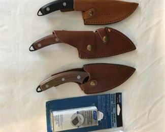 Knife Collection 4 Boning  Chef Knives w Damascus Blades, Sharpening Stone Oil  Sharpening Stone