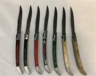 Knife Collection, 7 Long Blade Lagouile Folding Pocket Knives w Damascus Blades  Unique Handles