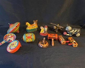 Large Collection Of Vintage Tin Toys Noisemakers