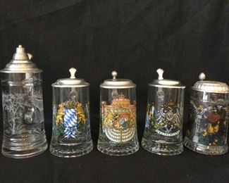 Rare Glass Beer Steins with Lids