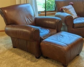 Pottery Barn by Mitchell Gold Leather Armchair and Ottoman